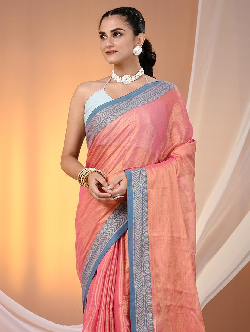 women solid with bordered saree with blouse - 21908390 - Standard Image - 4