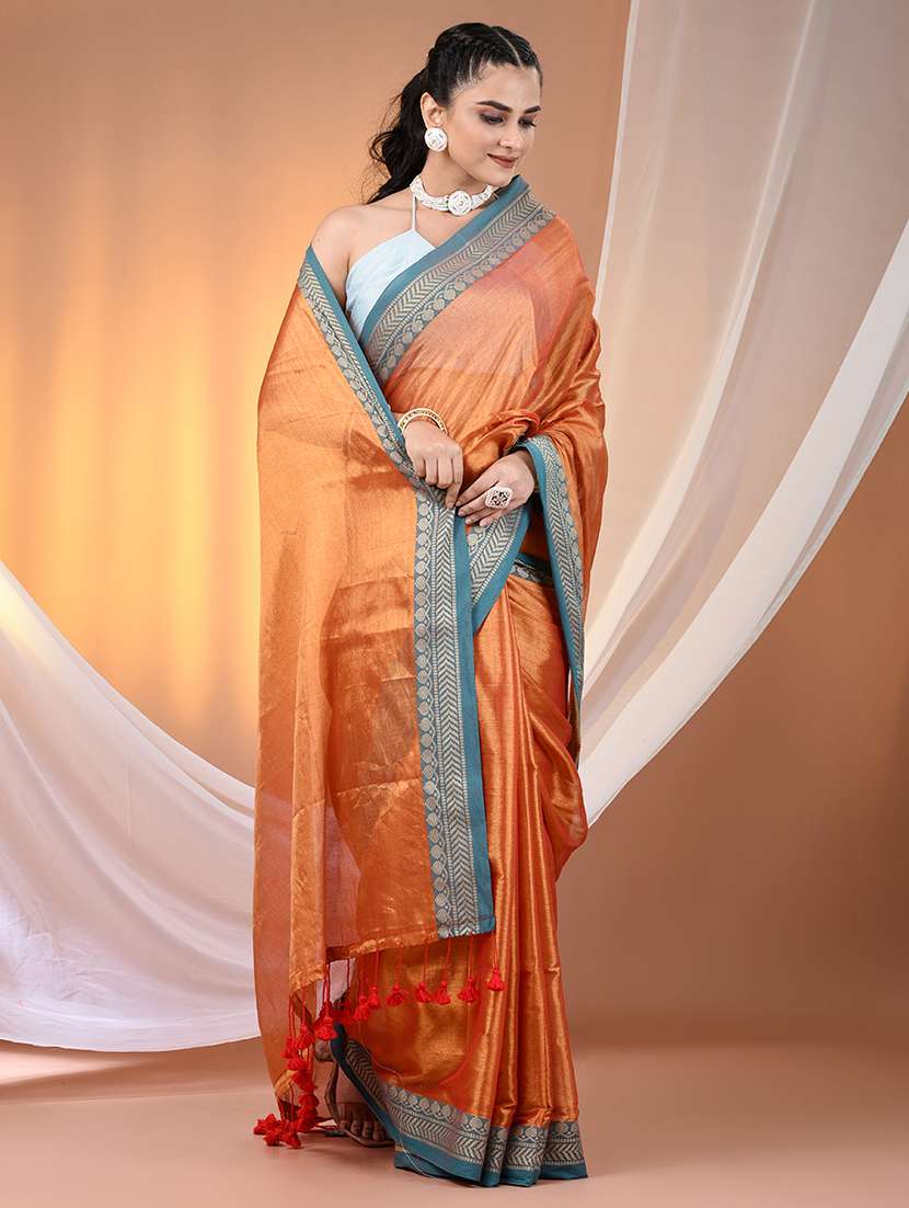 women solid with bordered saree with blouse - 21908392 -  Standard Image - 1