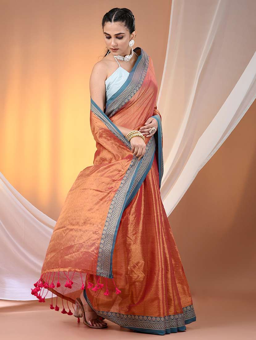 women solid with bordered saree with blouse - 21908393 -  Standard Image - 1