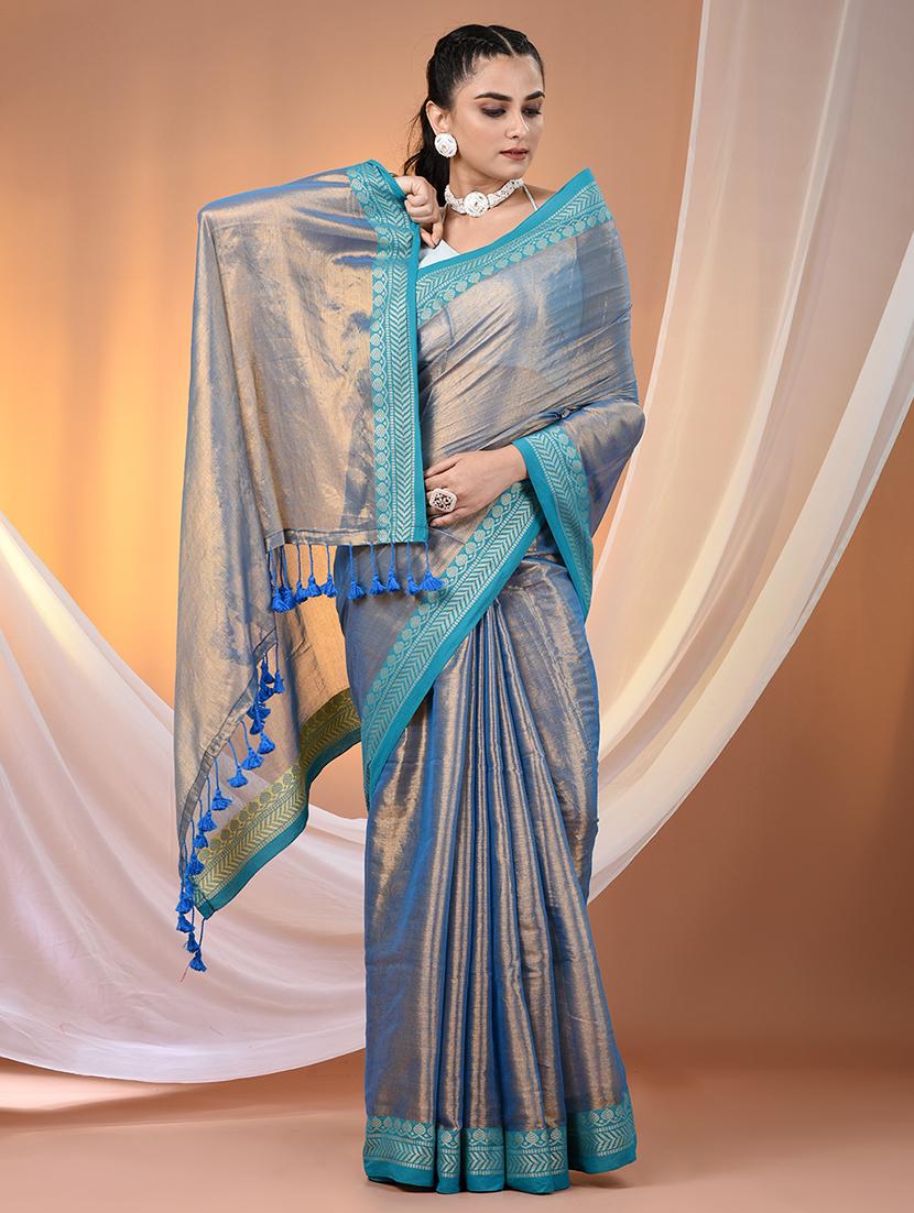 women solid with bordered saree with blouse - 21908394 -  Standard Image - 1