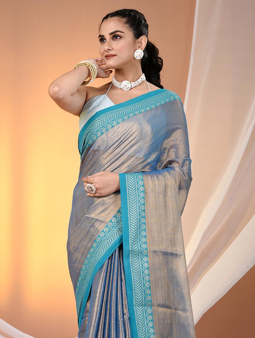 women solid with bordered saree with blouse - 21908394 - Standard Image - 4