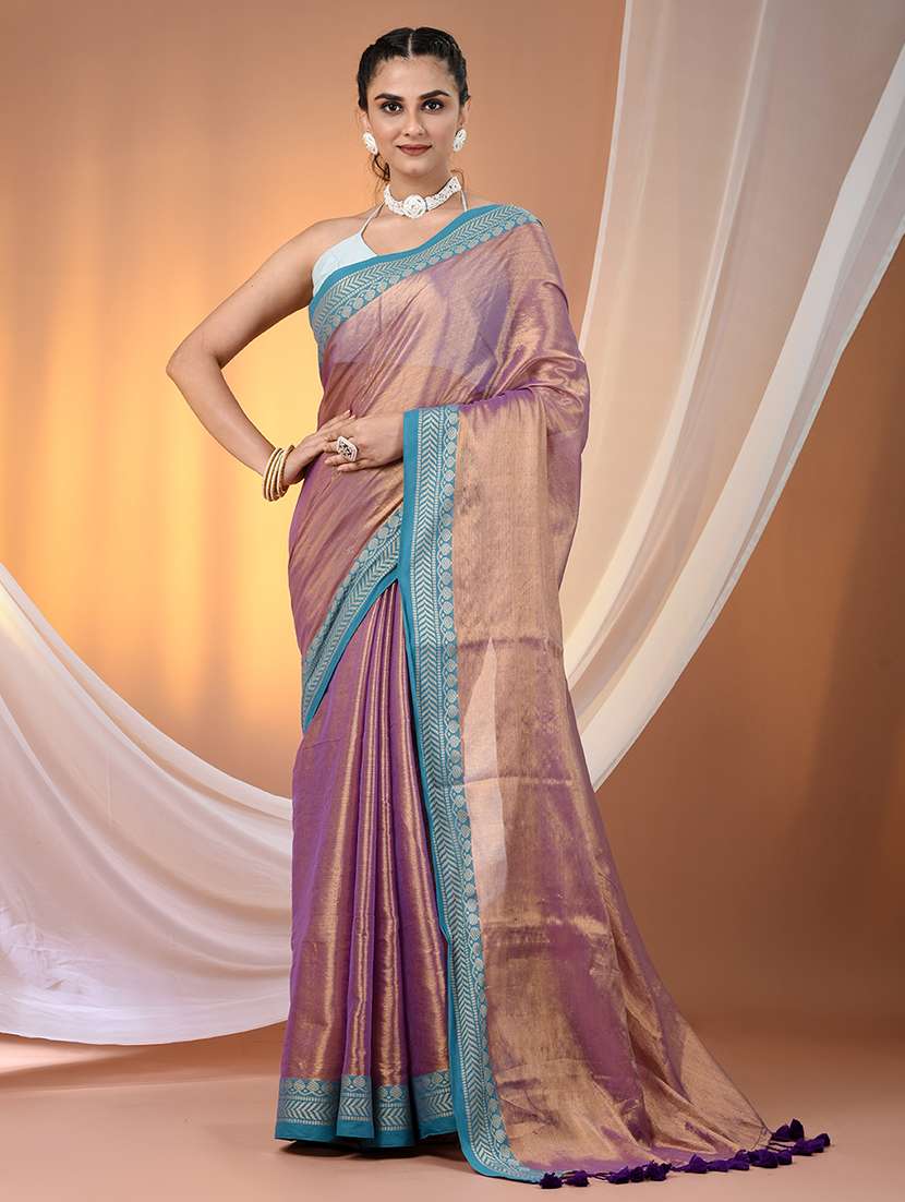 women solid with bordered saree with blouse
