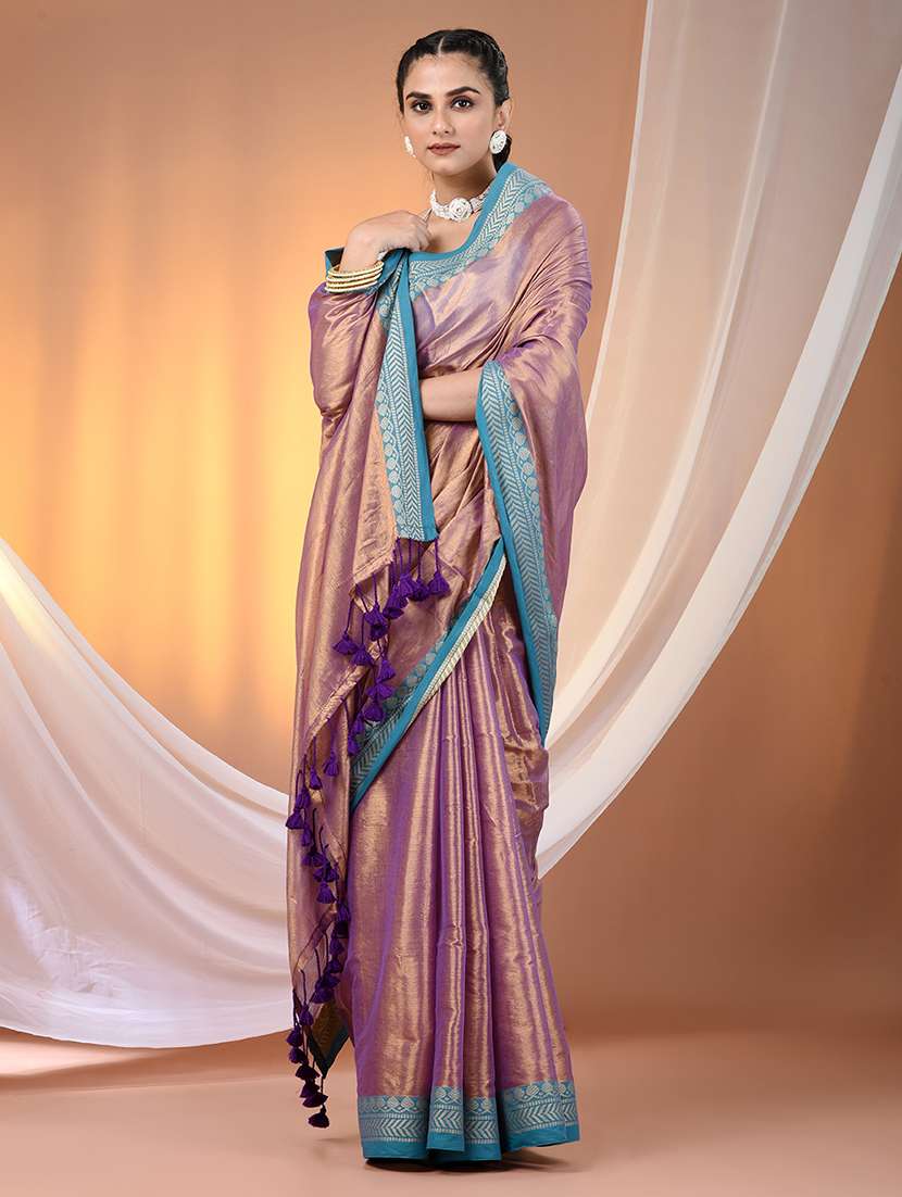 women solid with bordered saree with blouse - 21908395 - Standard Image - 1