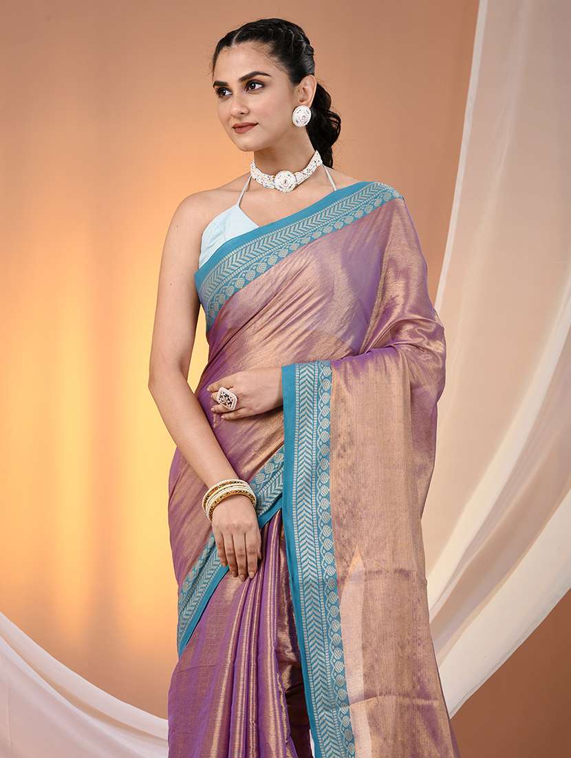 women solid with bordered saree with blouse - 21908395 - Standard Image - 4