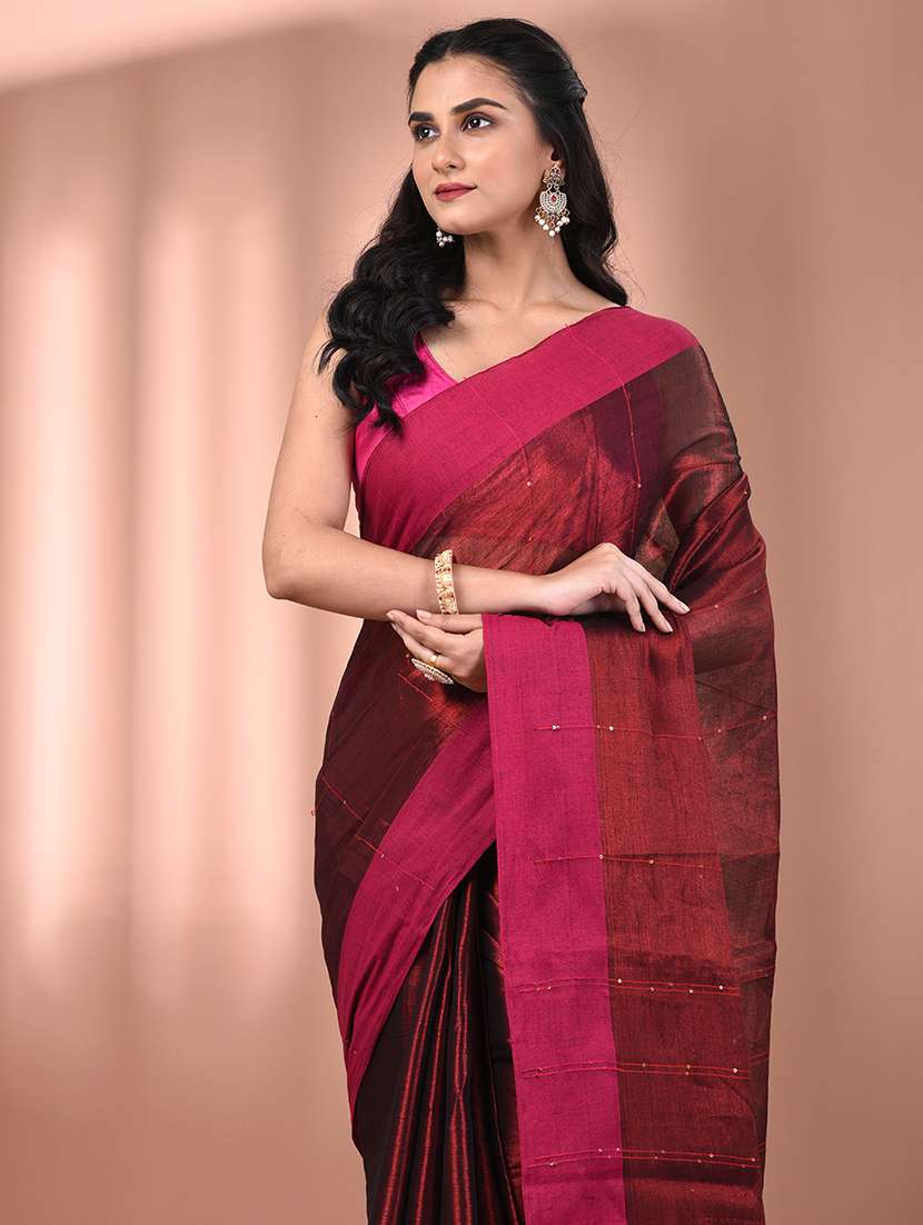 women solid with work embellished saree  with blouse - 21908401 -  Standard Image - 4
