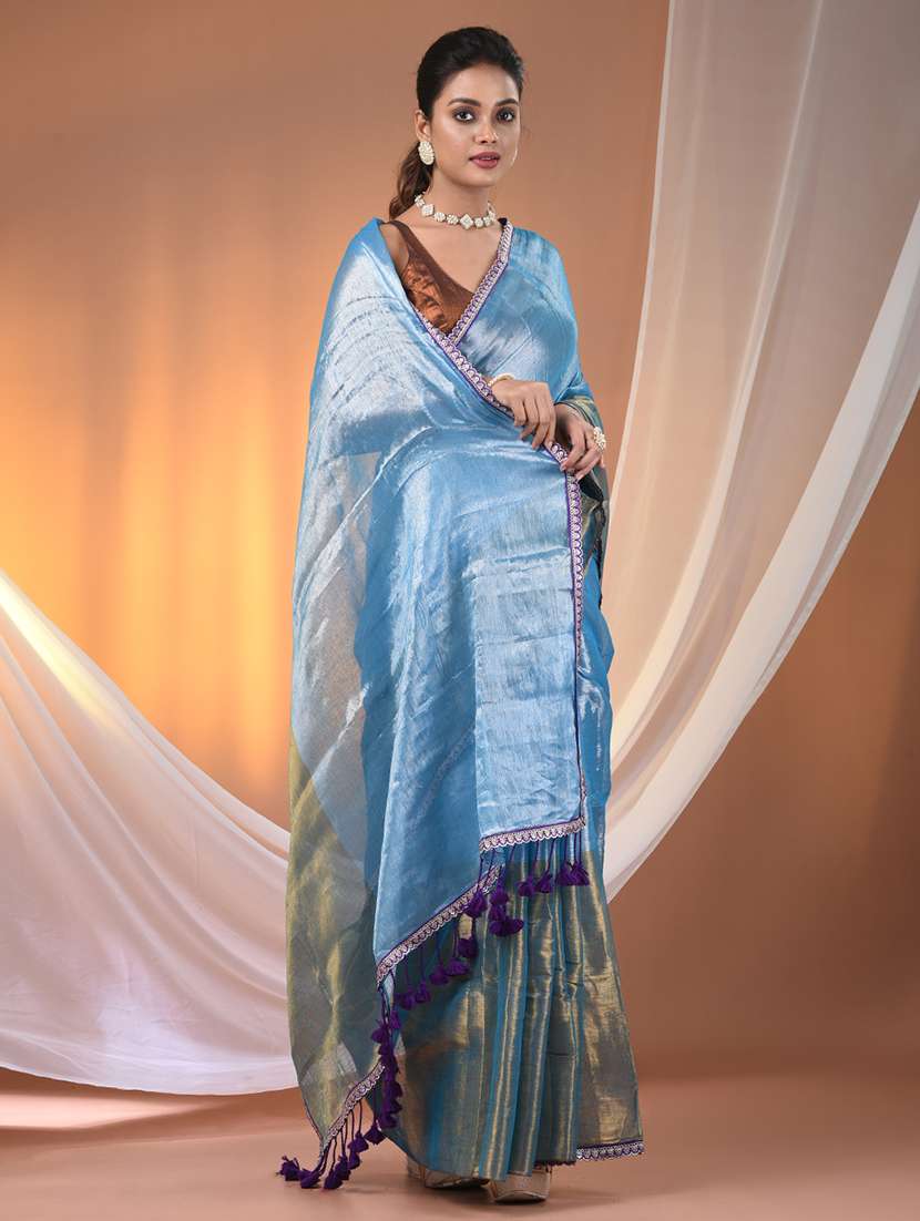 women color block casual wear saree with blouse - 21908410 -  Standard Image - 1