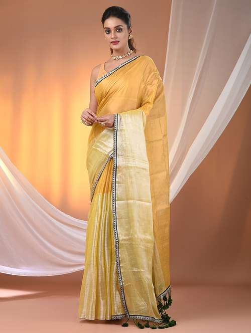 women yellow handloom saree with blouse - 21908415 -  Standard Image - 0