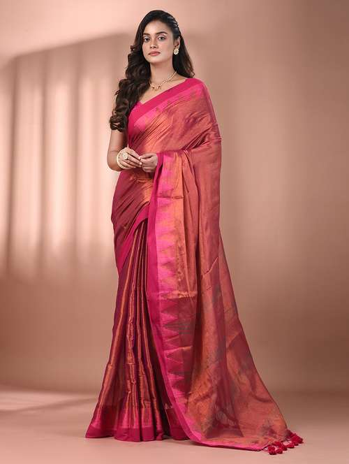 women solid with bordered handloom saree with blouse - 21908425 -  Standard Image - 0