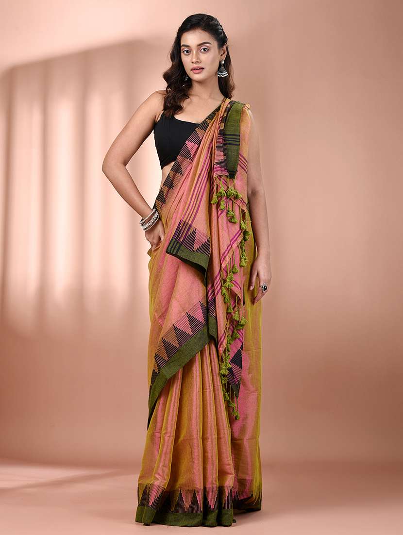 women solid with bordered handloom saree with blouse - 21908429 - Standard Image - 1