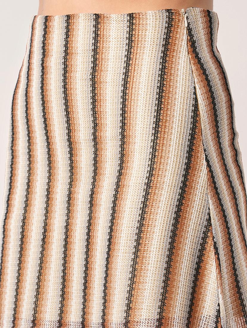 globus women off white striped crochet mid rise midi straight skirt - 21908447 - Standard Image - 4