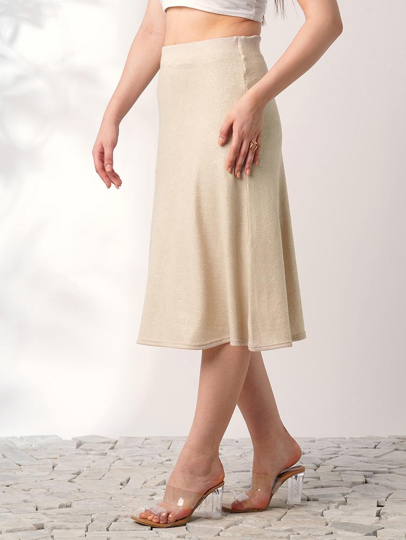 globus women ivory shimmer ribbed mid-rise flared midi party skirt - 21908449 -  Standard Image - 1