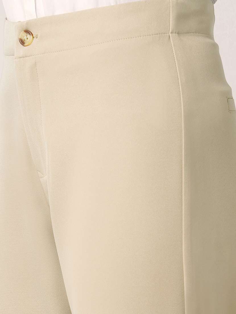 globus women light beige mid rise straight fit adjustable button hem korean pants - 21908451 -  Standard Image - 4