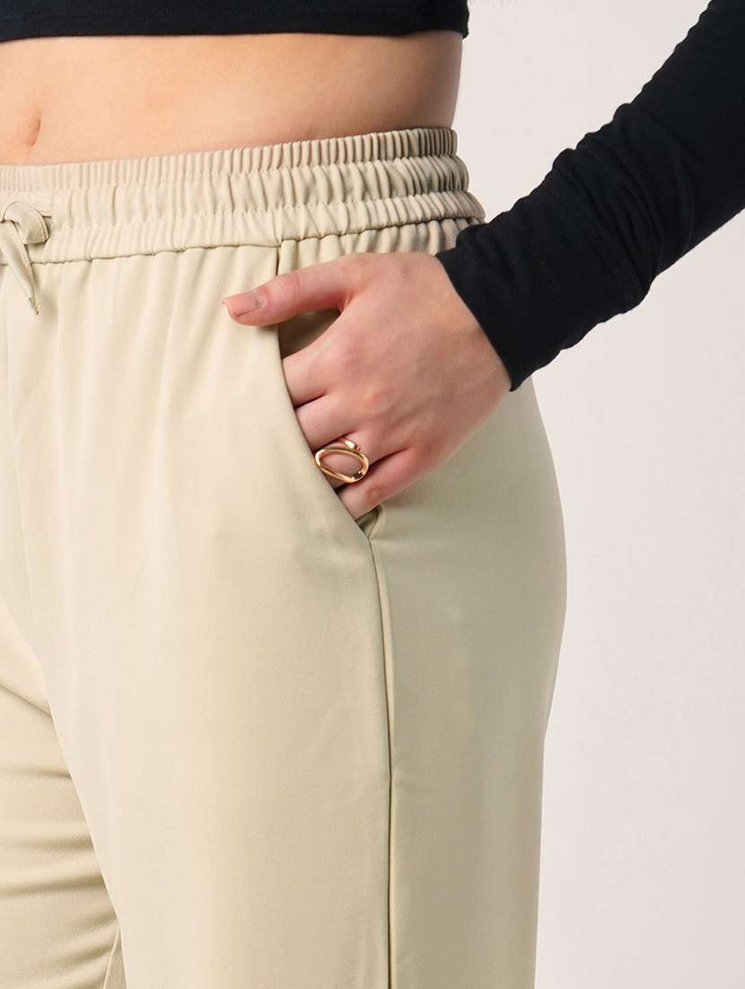 globus women beige mid rise elasticated waist relaxed fit trousers - 21908452 - Standard Image - 4