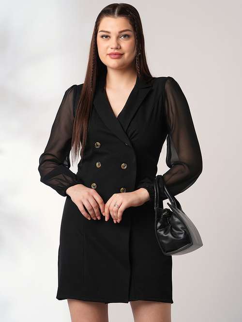 globus women black peak lapel bishop sleeves button detail mini workwear blazer dress - 21908471 -  Standard Image - 0