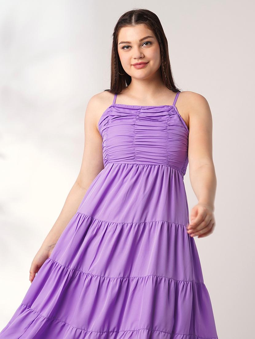 globus women lavender square neck strappy shoulder ruched smocked cut-outs detail tiered fit & flare maxi party dress - 21908477 - Standard Image - 4