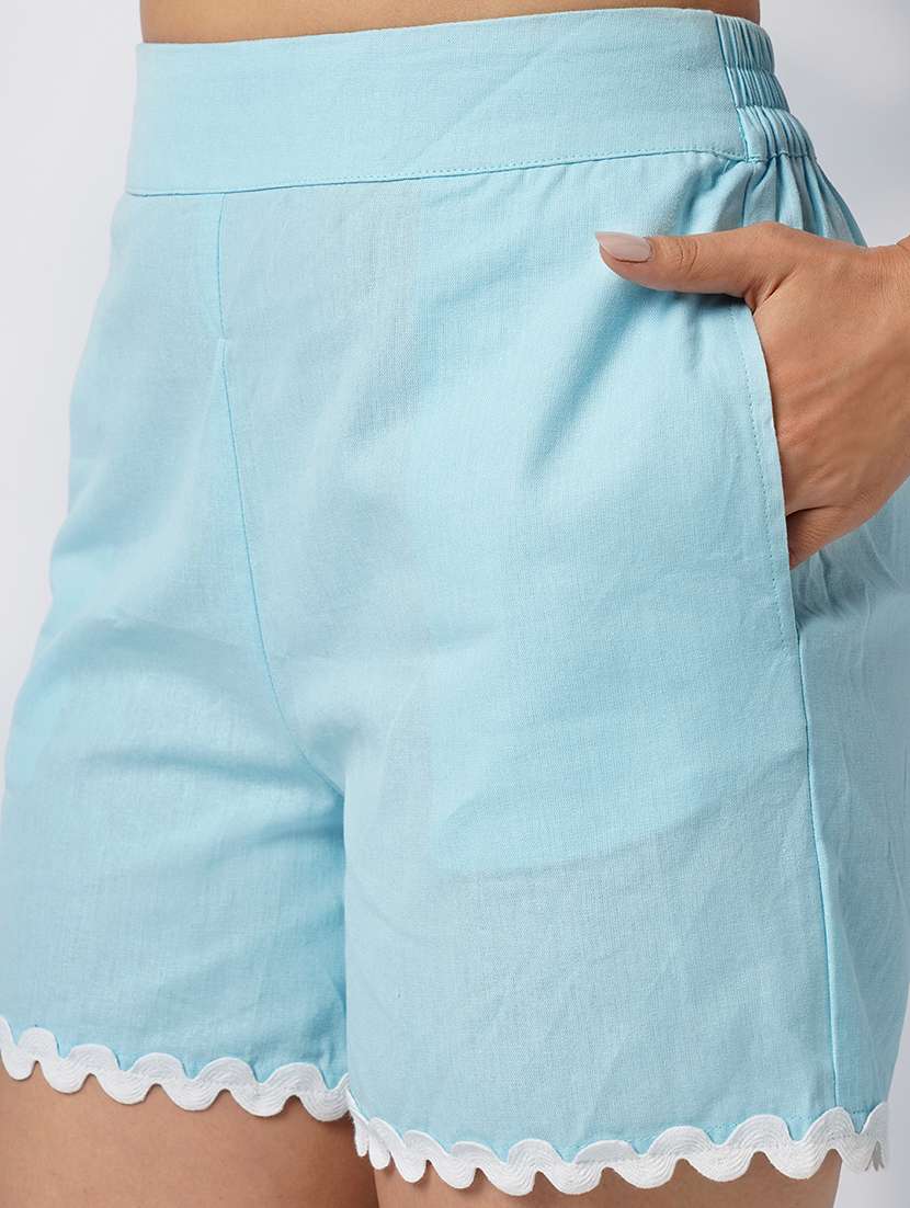 globus women blue collared neck lace detailing oversized shirt with shorts co-ords set - 21908487 - Standard Image - 4