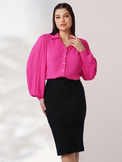 women solid puff sleeves regular shirt - 21908493 - Standard Image - 0
