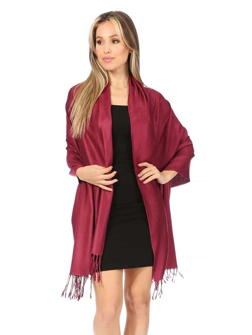 women maroon solid stole
