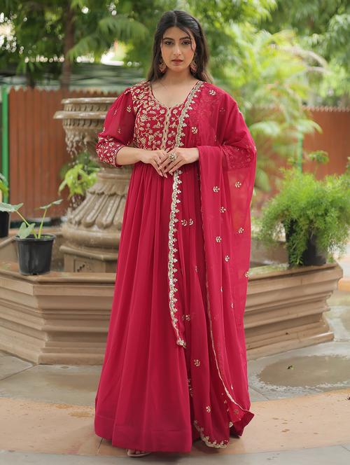 women embroidered three quarter sleeve anarkali kurta dupatta set - 21908512 -  Standard Image - 0
