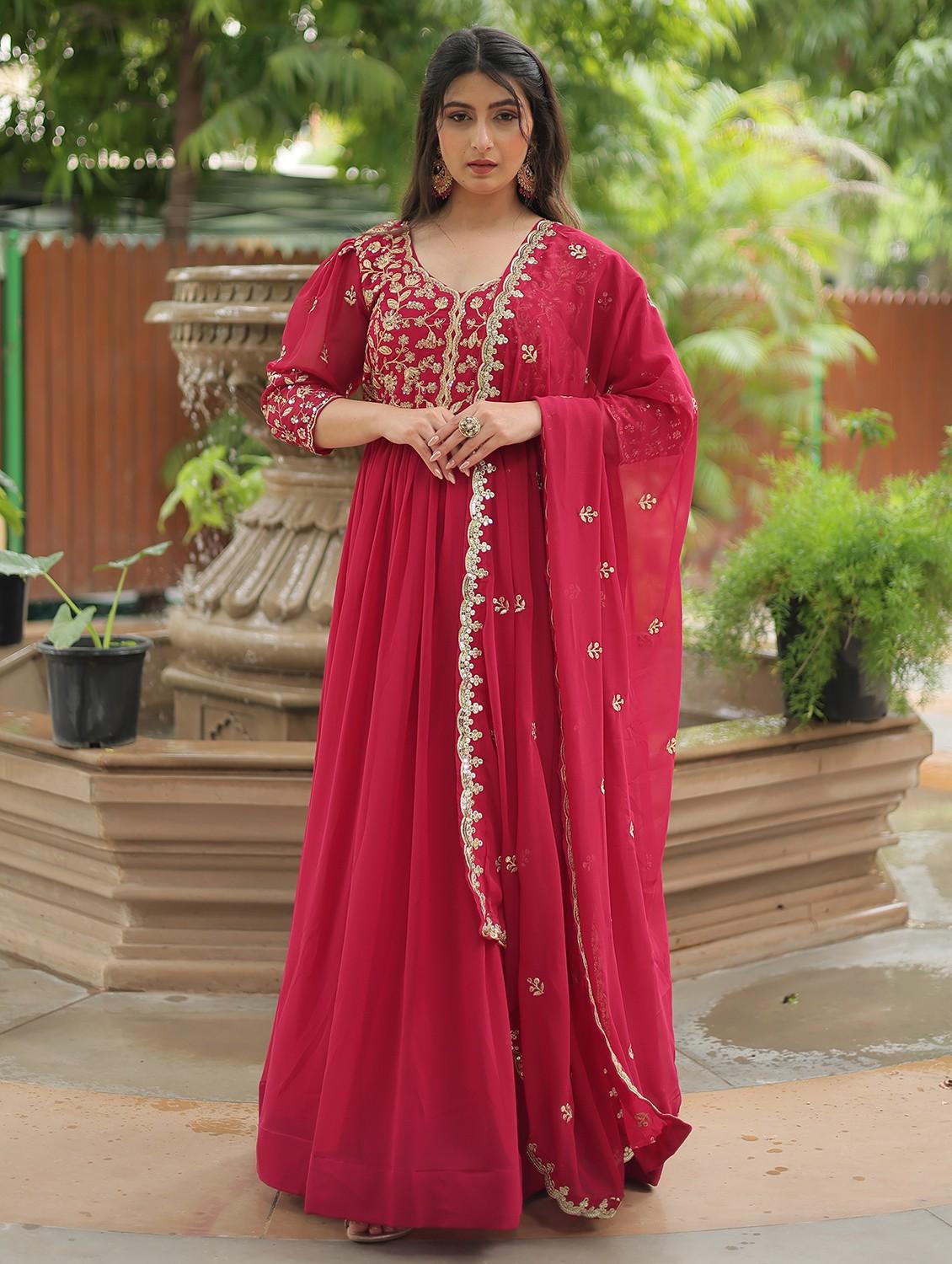 women embroidered three quarter sleeve anarkali kurta dupatta set - 21908512 -  Zoom Image - 0