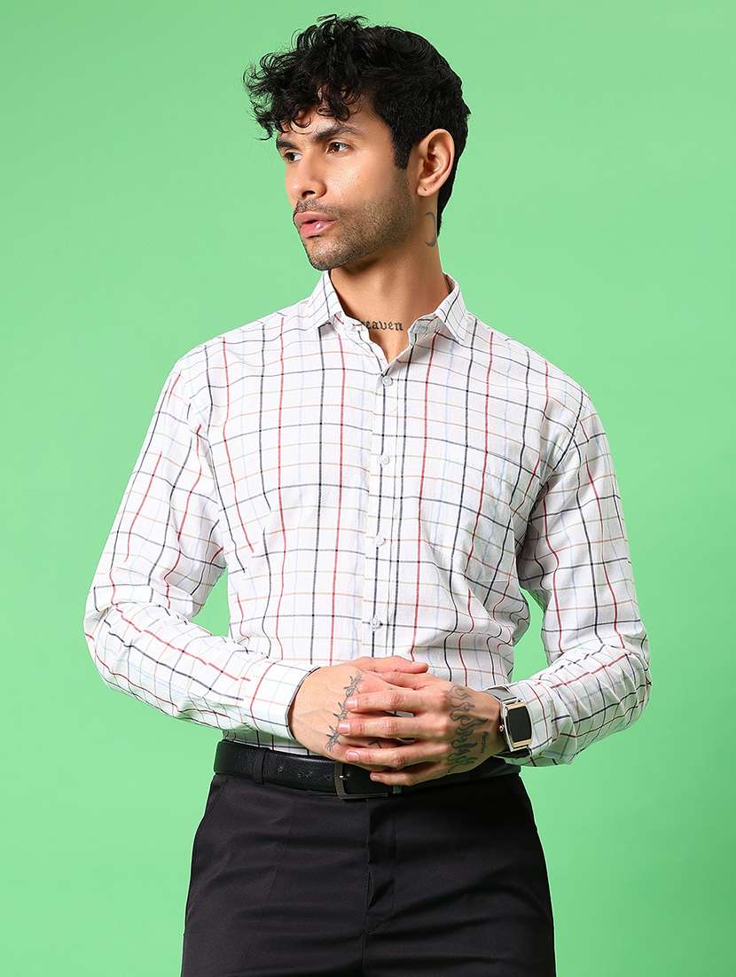 men checkered collared long sleeve formal shirt - 21908599 -  Standard Image - 1