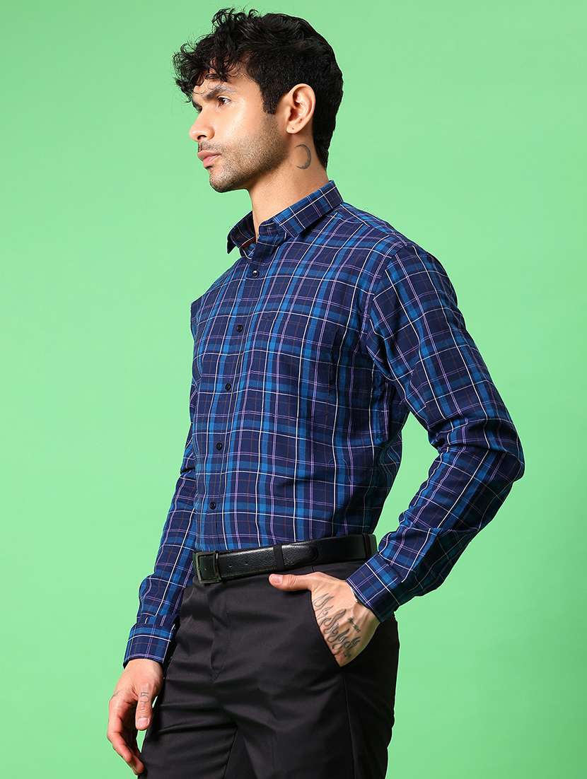 men checkered collared long sleeve formal shirt - 21908600 -  Standard Image - 1
