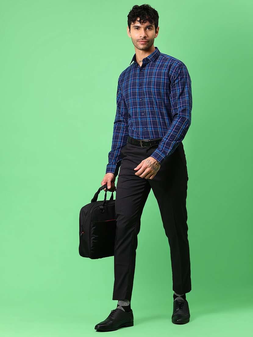 men checkered collared long sleeve formal shirt - 21908600 -  Standard Image - 4
