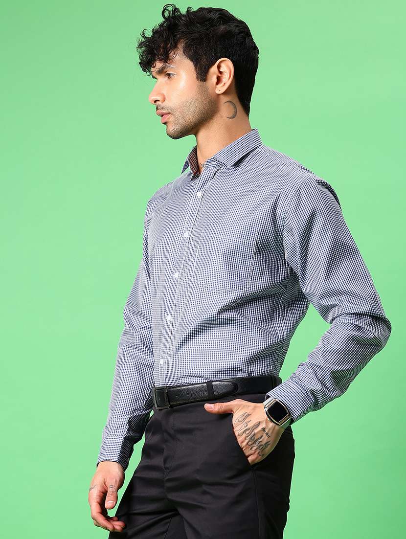 men checkered collared long sleeve formal shirt - 21908604 -  Standard Image - 1