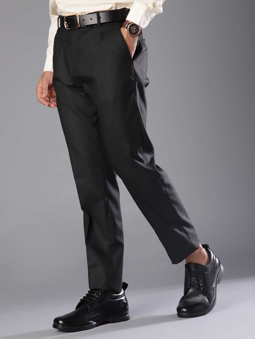 men solid mid rise flat front formal trouser - 21908725 -  Standard Image - 1