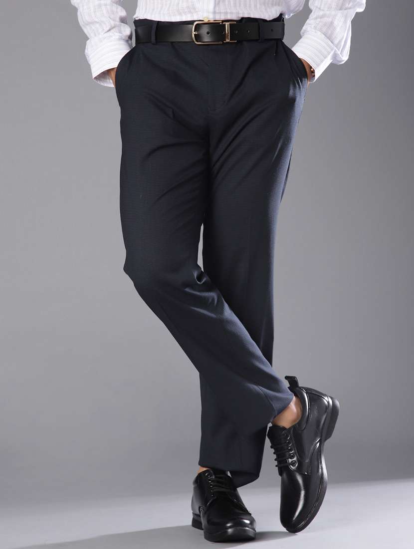 men solid mid rise flat front formal trouser