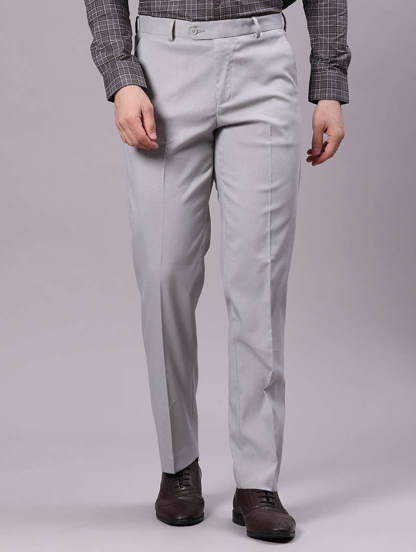 men solid mid rise flat front formal trouser - 21908727 -  Standard Image - 1