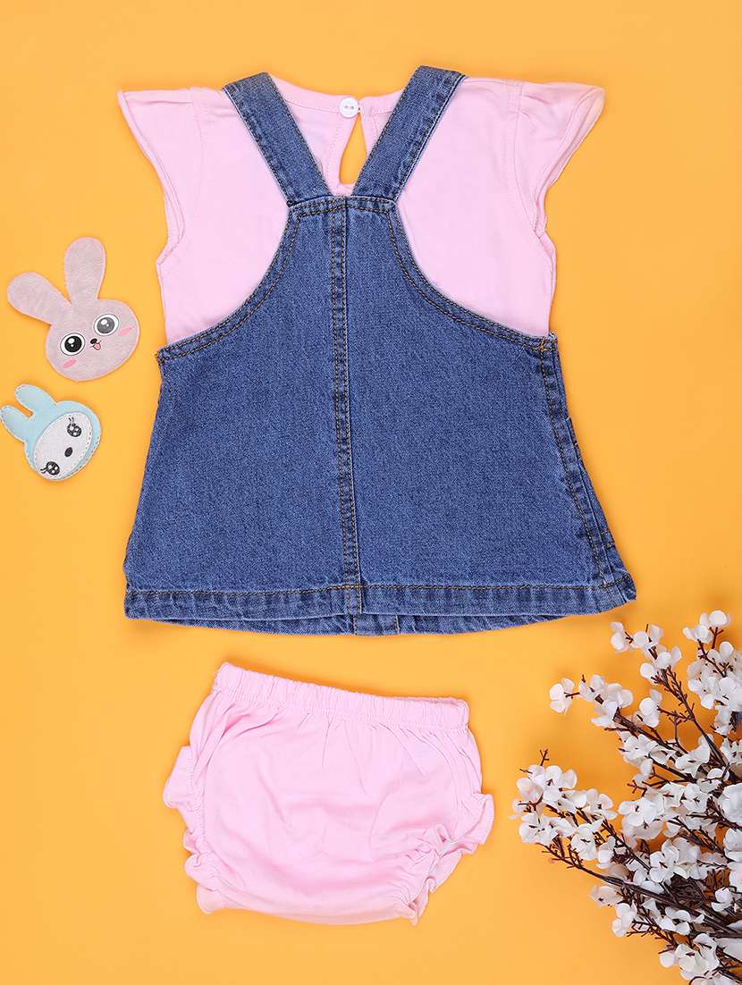 girls solid dungaree dress with bloomer - 21908752 -  Standard Image - 1