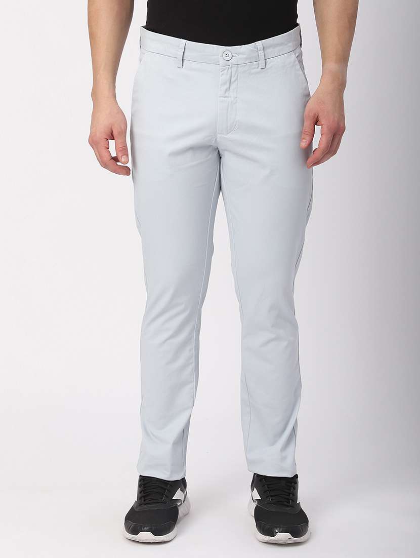 men solid mid rise chinos casual trouser