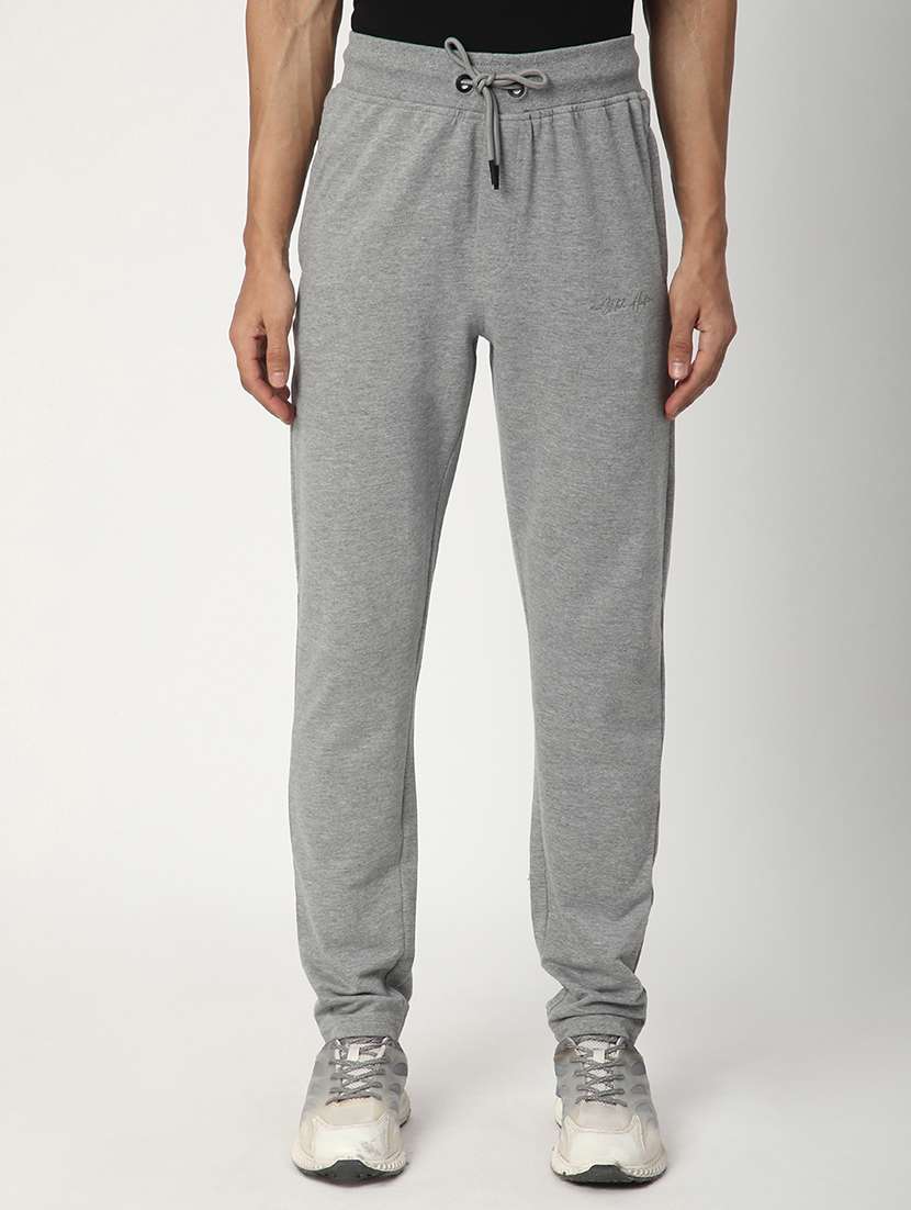 men solid mid rise full length track pant