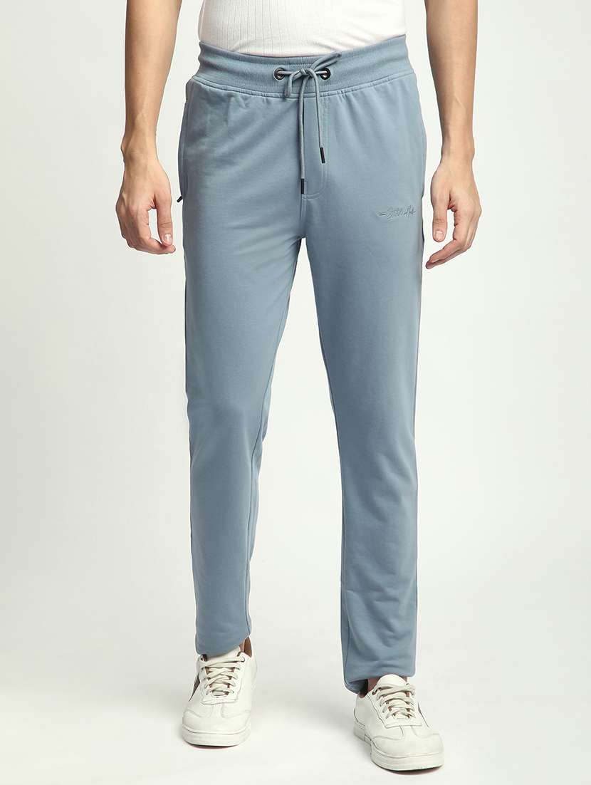 men solid mid rise full length track pant