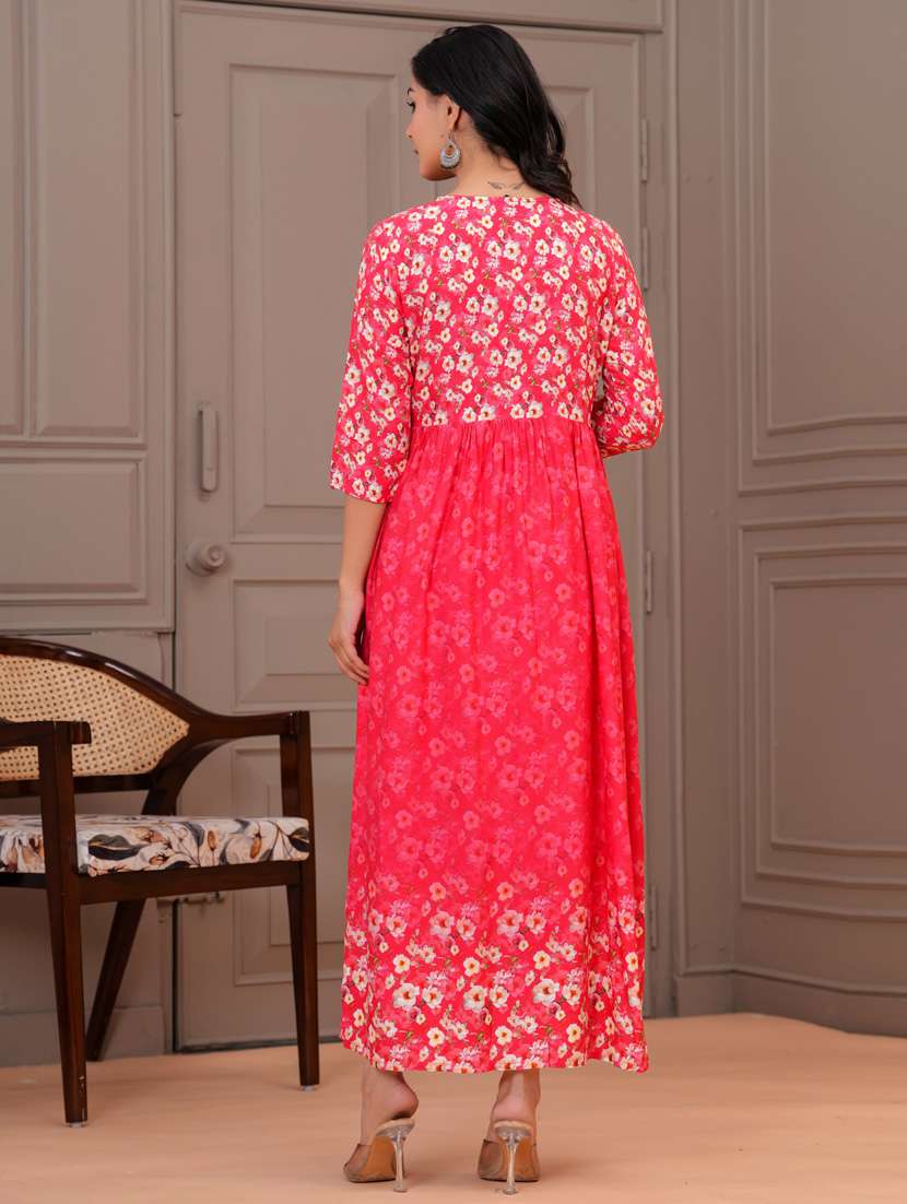 women three quarter sleeve flared ethnic dress - 21908842 -  Standard Image - 4