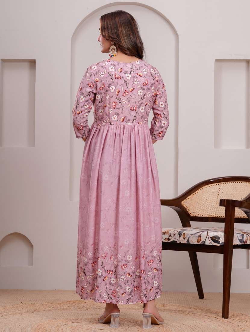 women three quarter sleeve flared ethnic dress - 21908843 -  Standard Image - 4