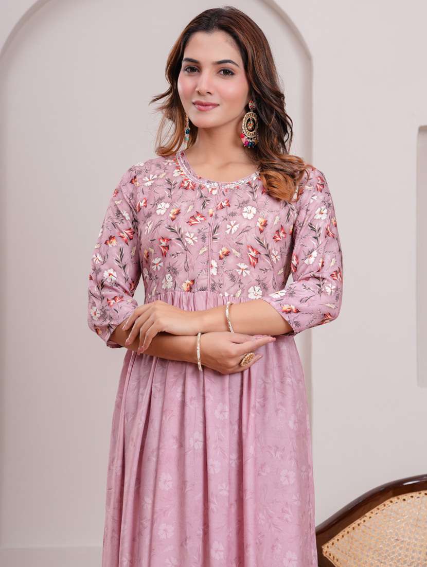 women three quarter sleeve flared ethnic dress - 21908843 -  Standard Image - 6