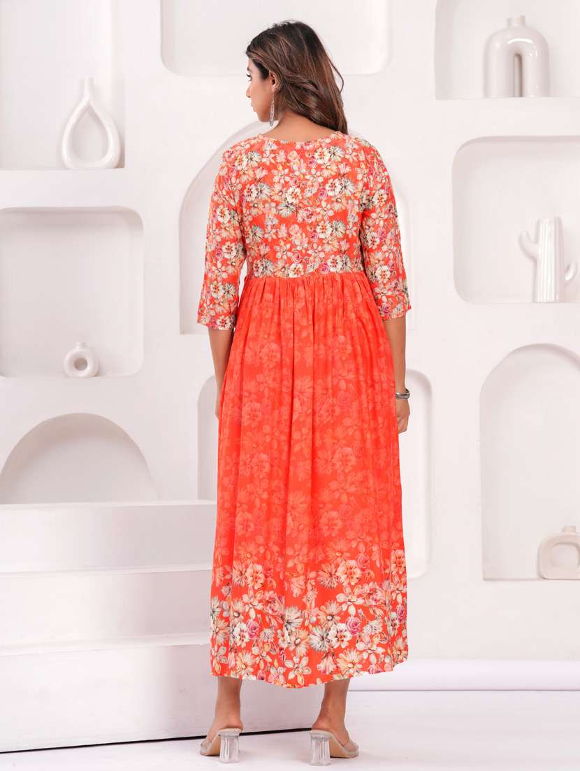 women three quarter sleeve flared ethnic dress - 21908846 -  Standard Image - 4