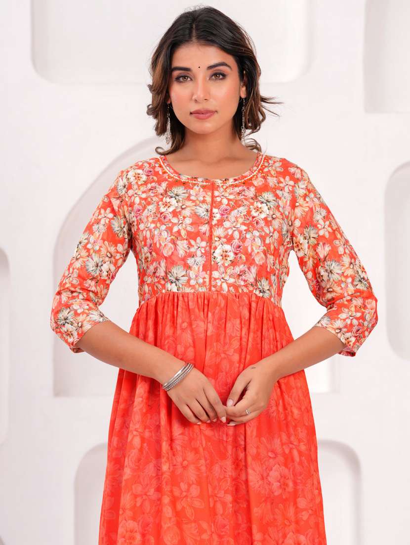 women three quarter sleeve flared ethnic dress - 21908846 -  Standard Image - 6