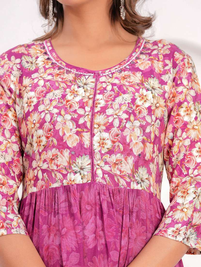 women three quarter sleeve flared ethnic dress - 21908847 -  Standard Image - 6