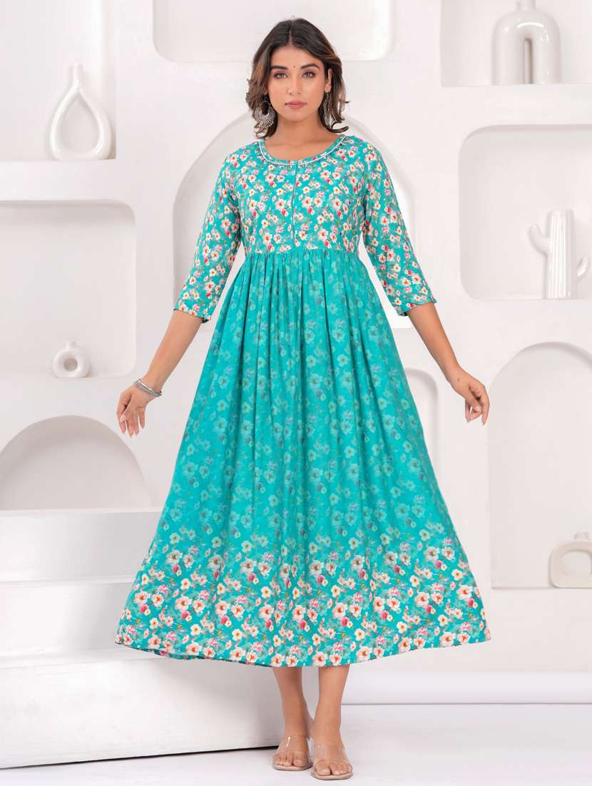 women three quarter sleeve flared ethnic dress - 21908848 -  Standard Image - 4