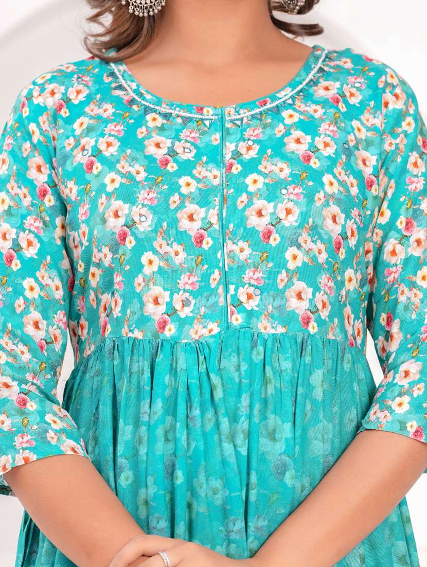 women three quarter sleeve flared ethnic dress - 21908848 -  Standard Image - 6