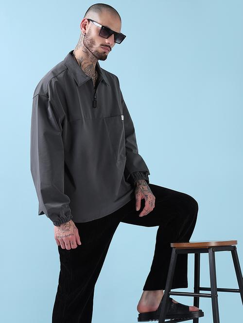 men grey solid long sleeve casual jacket - 21908861 - Standard Image - 0