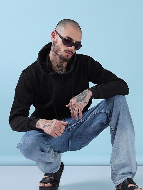 men black solid long sleeve hooded sweatshirt - 21908865 - Standard Image - 0