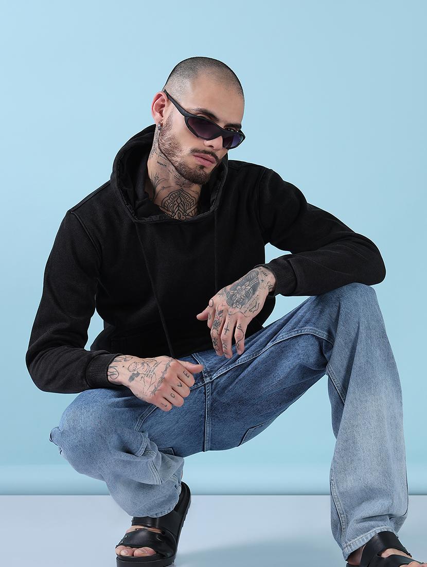 men black solid long sleeve hooded sweatshirt - 21908865 - Zoom Image - 0