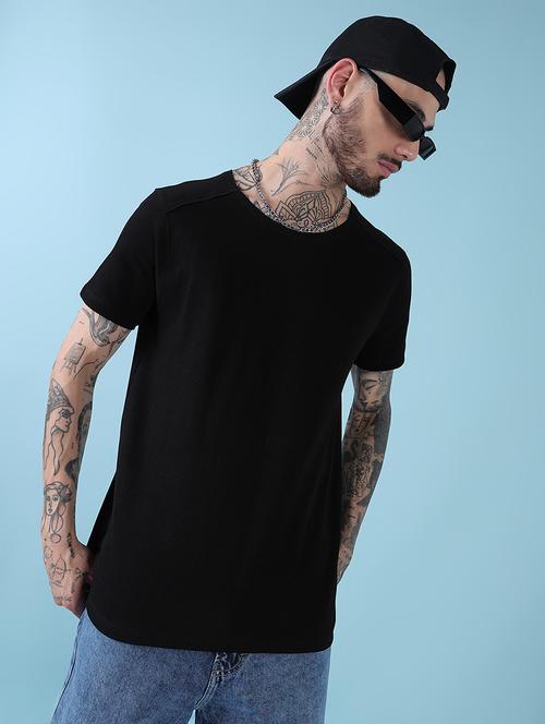 men black solid round neck regular fit t-shirt - 21908874 -  Standard Image - 0