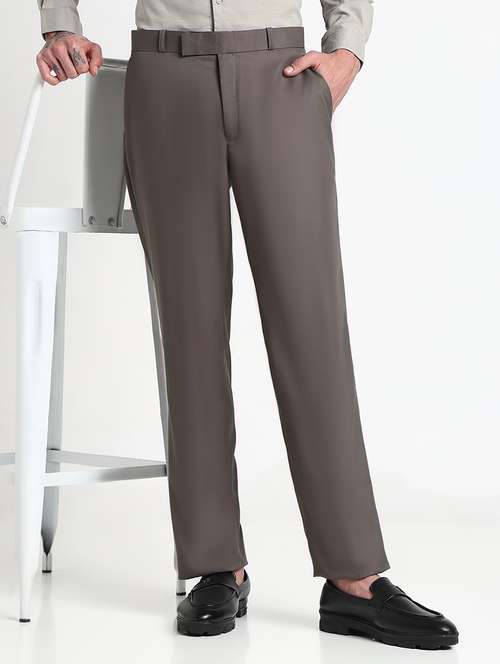 men solid mid rise flat front formal trouser - 21908899 -  Standard Image - 0