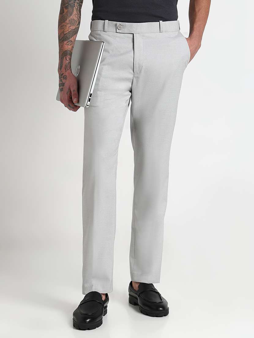 men solid mid rise flat front formal trouser