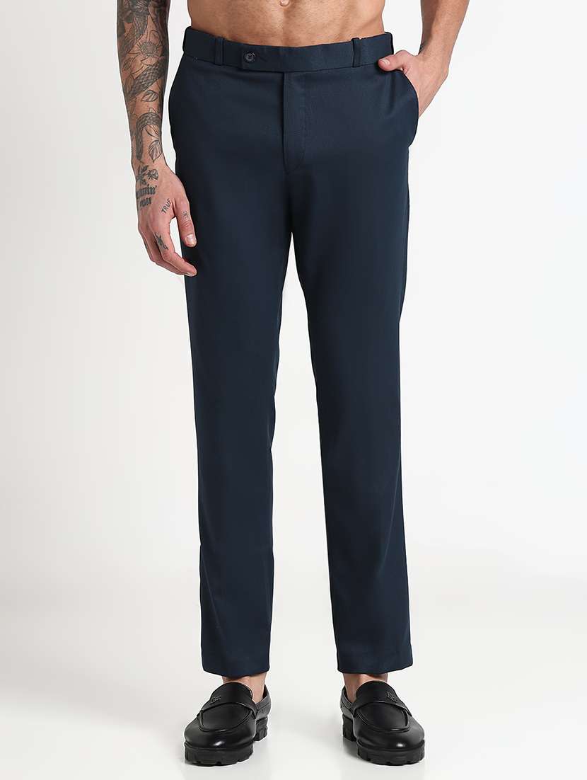 men solid mid rise flat front casual trouser - 21908904 - Standard Image - 1